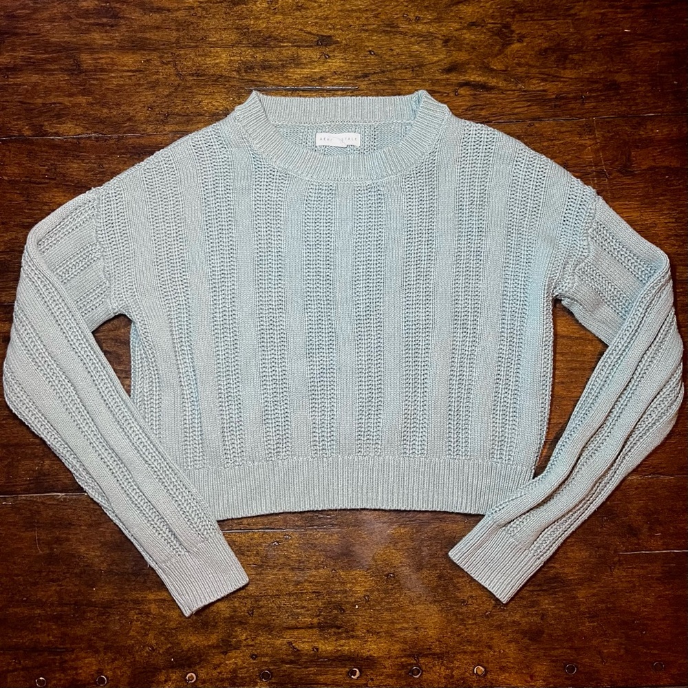 Aeropostale Chunky Cable Knit Cropped Sweater Women M Gray Cottagecore Soft Girl